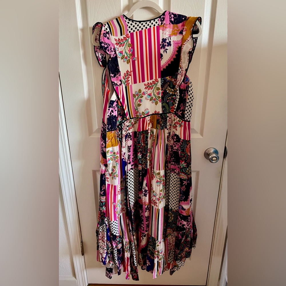 Anthropologie Floral Patchwork Midi Dress in Pink, Purple, Mustard - Picture 3 of 5